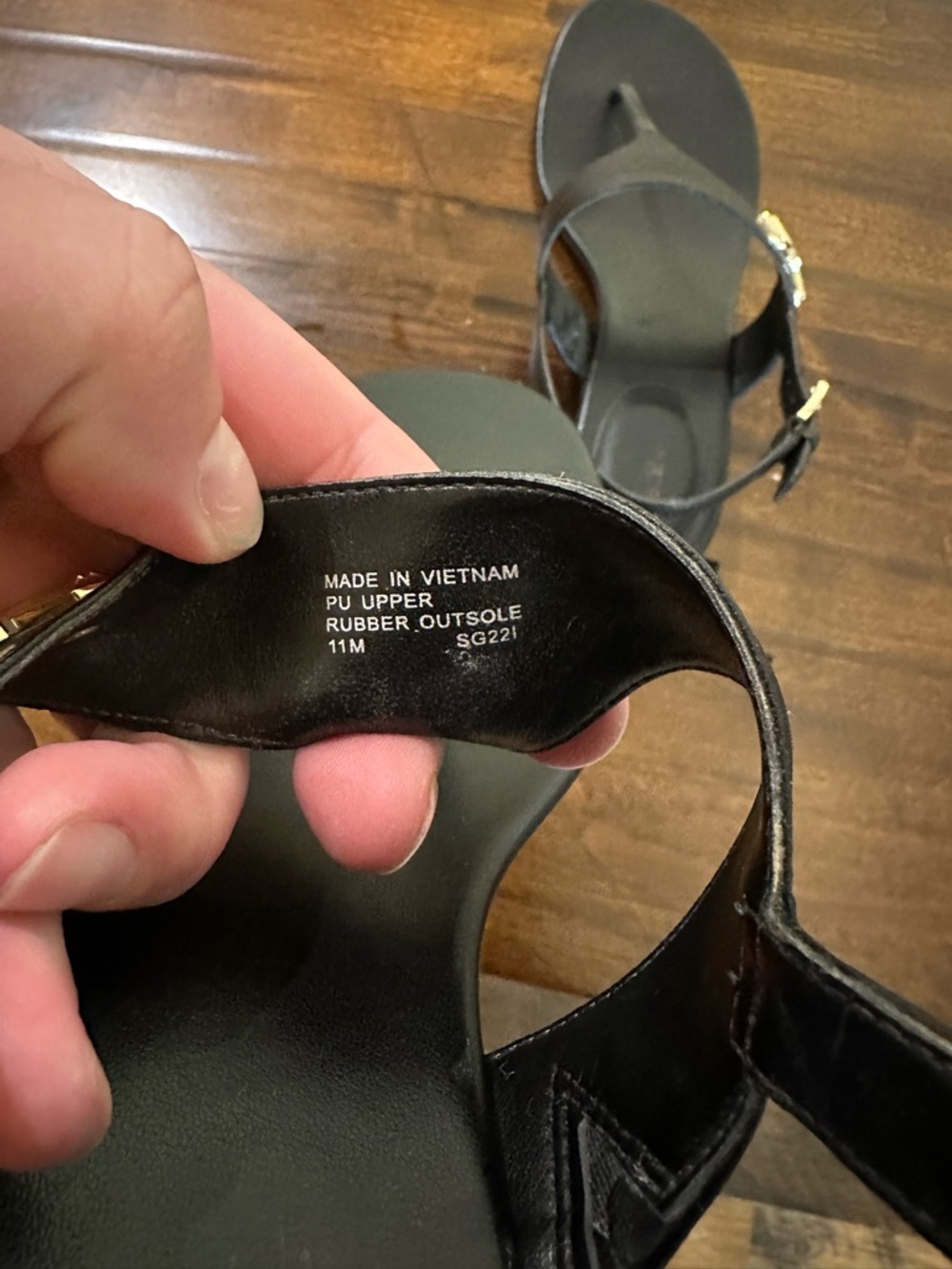 Michael Kors Black T-Strap Sandals with Gold Buckle - Picture 4 of 5
